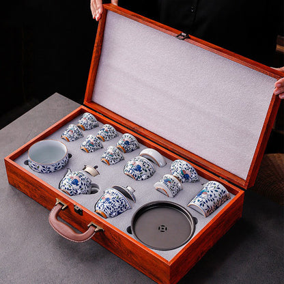 Blue and white porcelain Kung Fu tea set - tangvase