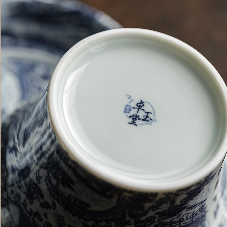 Blue and white porcelain Qingming Shanghe Tu Sancai covered bowl - tangvase