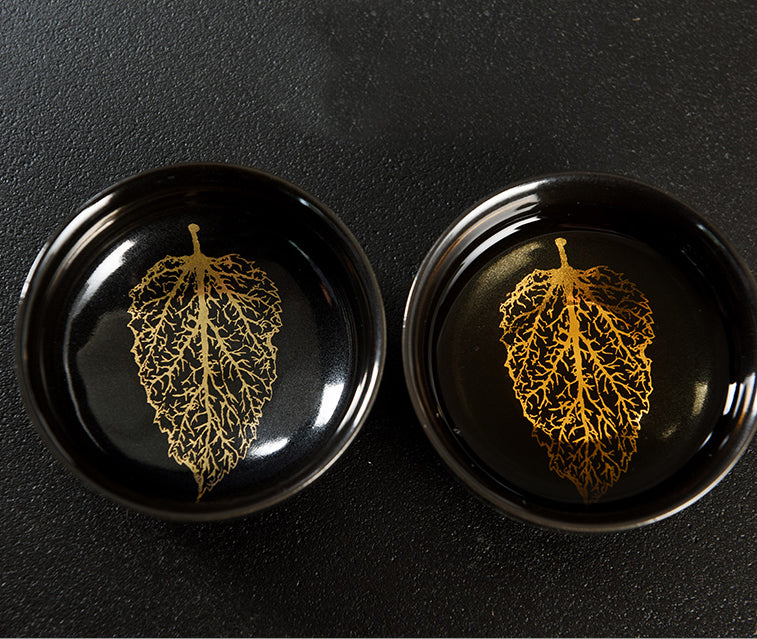 Golden Wood Leaf Black Glaze Jianzhan Porcelain Tea Set - tangvase