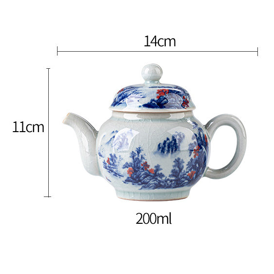 Blue and white porcelain underglaze red Ruyi pot - tangvase